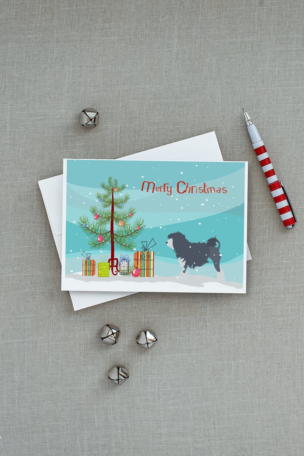 Lowchen Merry Christmas Tree Greeting Cards Pack of 8 Blank Cards with Envelopes Whimsical A7 Size 5x7