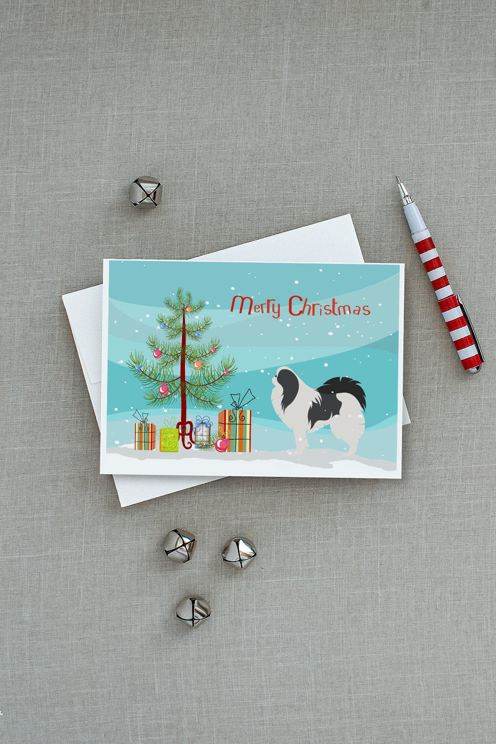 Japanese Chin Merry Christmas Tree Greeting Cards Pack of 8 Blank Cards with Envelopes Whimsical A7 Size 5x7