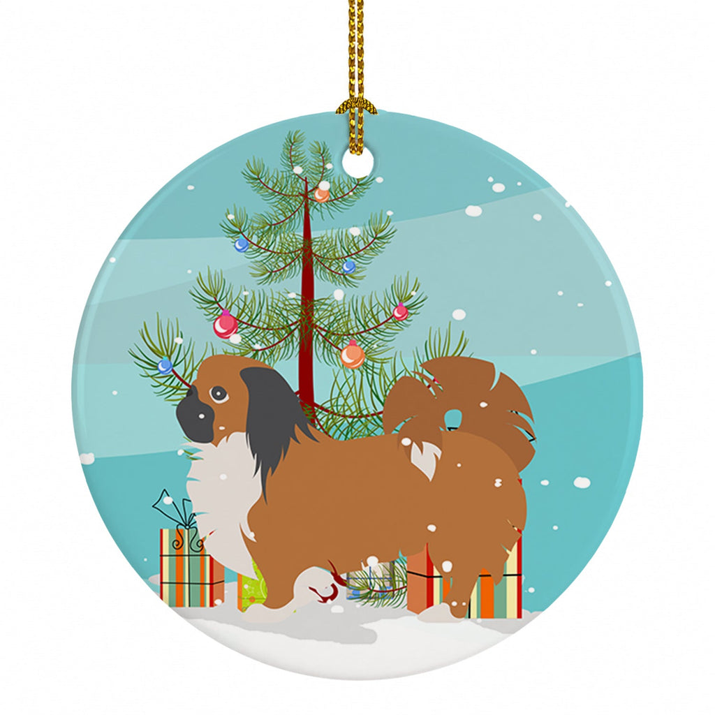 Pekingese Merry Christmas Tree Ceramic Ornament Christmas Tree Hanging Decorations for Home Christmas Holiday, Party, Gift, 3 in, Multicolor