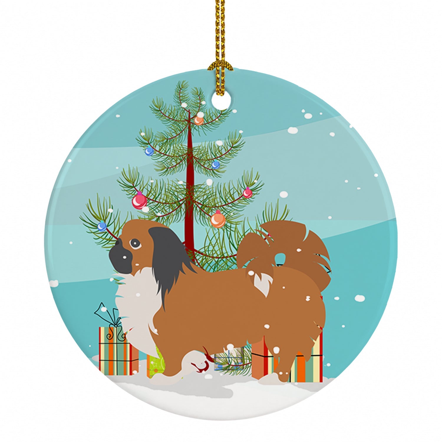 Pekingese Merry Christmas Tree Ceramic Ornament Christmas Tree Hanging Decorations for Home Christmas Holiday, Party, Gift, 3 in, Multicolor