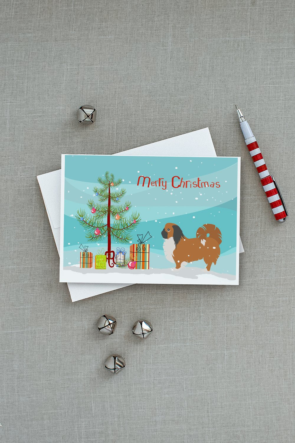 Pekingese Merry Christmas Tree Greeting Cards Pack of 8 Blank Cards with Envelopes Whimsical A7 Size 5x7