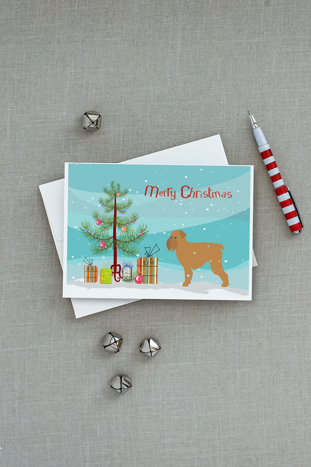 Brussels Griffon Merry Christmas Tree Greeting Cards Pack of 8 Blank Cards with Envelopes Whimsical A7 Size 5x7