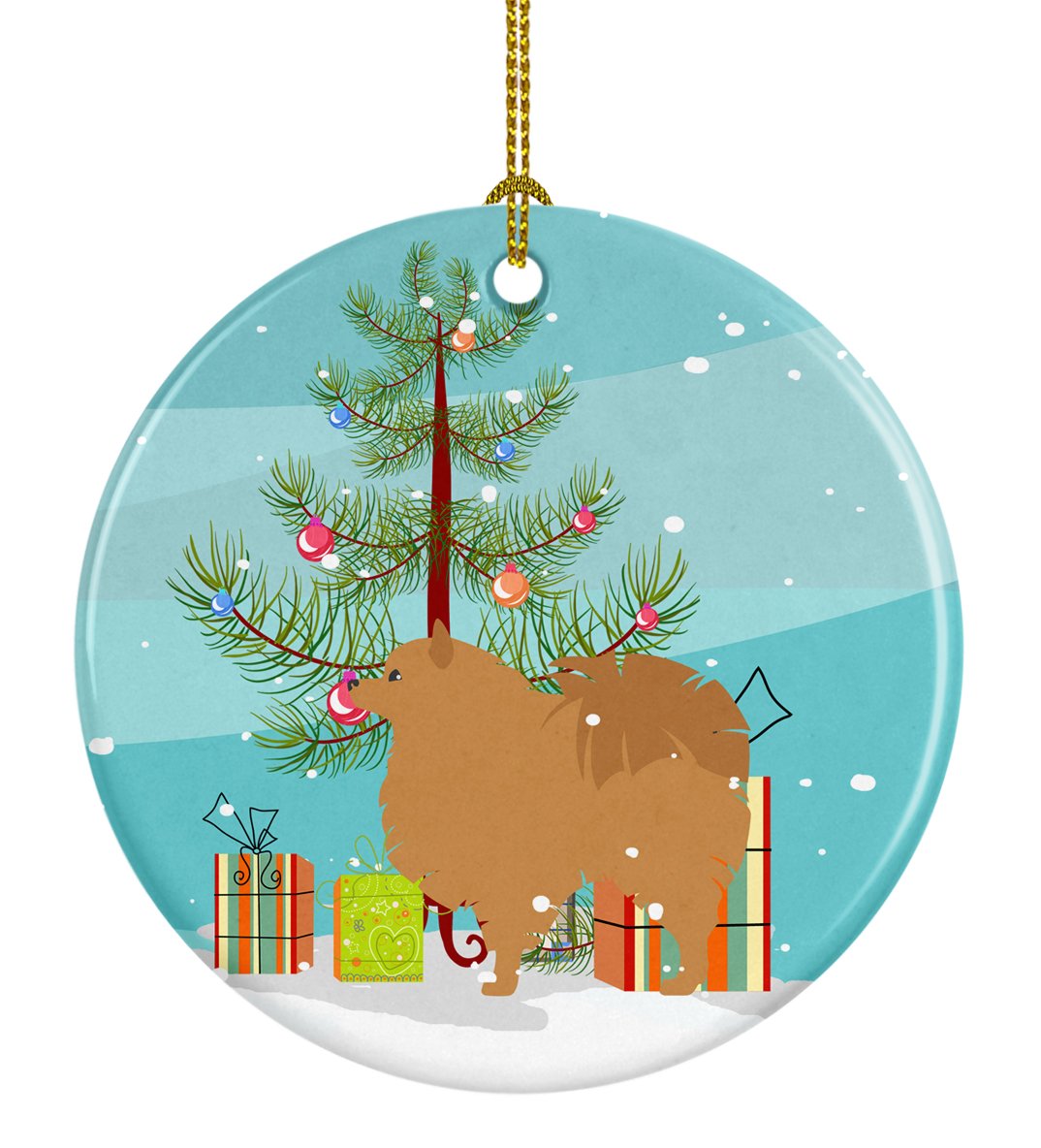 Pomeranian Merry Christmas Tree Ceramic Ornament Christmas Tree Hanging Decorations for Home Christmas Holiday, Party, Gift, 3 in, Multicolor