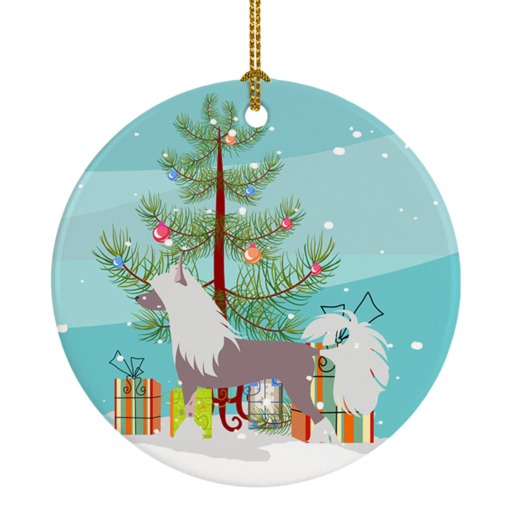 Chinese Crested Merry Christmas Tree Ceramic Ornament Christmas Tree Hanging Decorations for Home Christmas Holiday, Party, Gift, 3 in, Multicolor