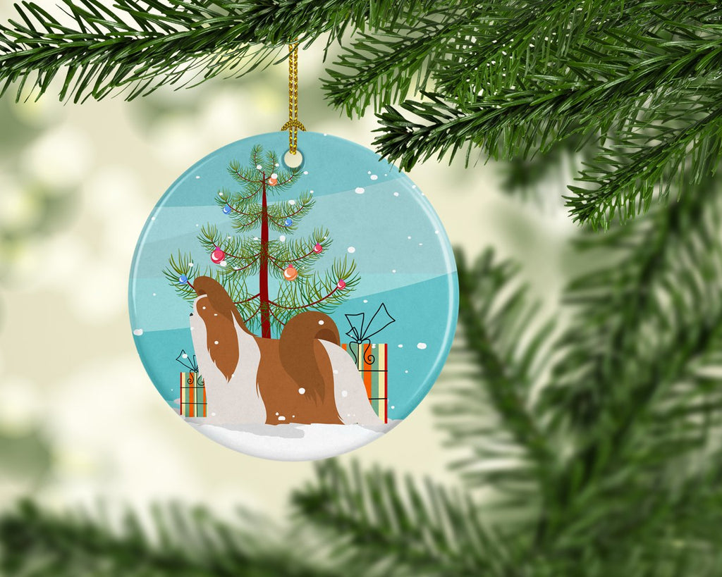 Shih Tzu Merry Christmas Tree Ceramic Ornament Christmas Tree Hanging Decorations for Home Christmas Holiday, Party, Gift, 3 in, Multicolor