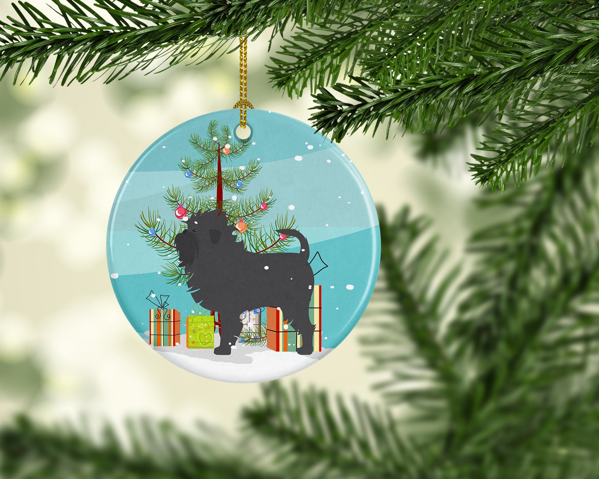 Affenpinscher Merry Christmas Tree Ceramic Ornament Christmas Tree Hanging Decorations for Home Christmas Holiday, Party, Gift, 3 in, Multicolor