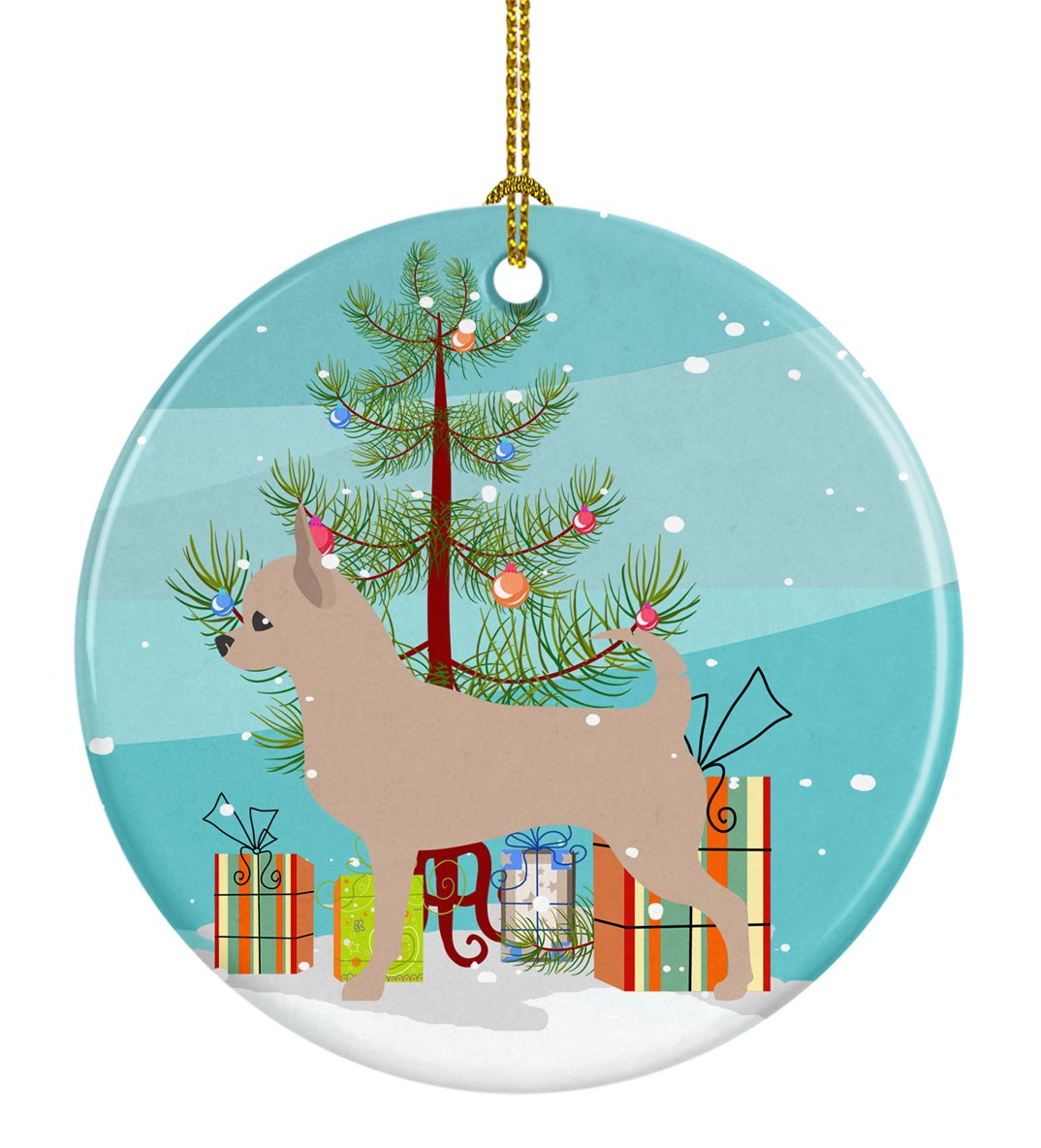 Chihuahua Merry Christmas Tree Ceramic Ornament Christmas Tree Hanging Decorations for Home Christmas Holiday, Party, Gift, 3 in, Multicolor
