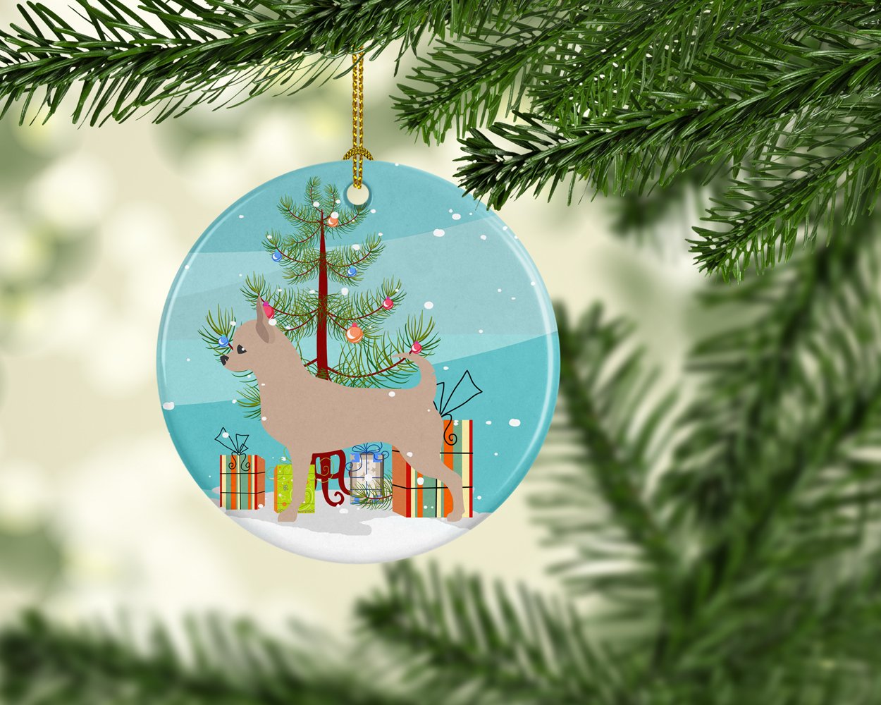 Chihuahua Merry Christmas Tree Ceramic Ornament Christmas Tree Hanging Decorations for Home Christmas Holiday, Party, Gift, 3 in, Multicolor