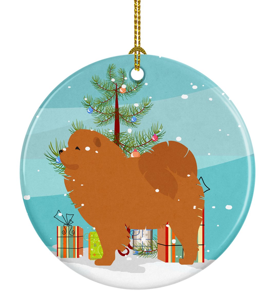 Chow Chow Merry Christmas Tree Ceramic Ornament Christmas Tree Hanging Decorations for Home Christmas Holiday, Party, Gift, 3 in, Multicolor