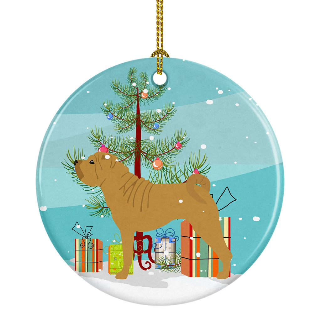 Shar Pei Merry Christmas Tree Ceramic Ornament Christmas Tree Hanging Decorations for Home Christmas Holiday, Party, Gift, 3 in, Multicolor