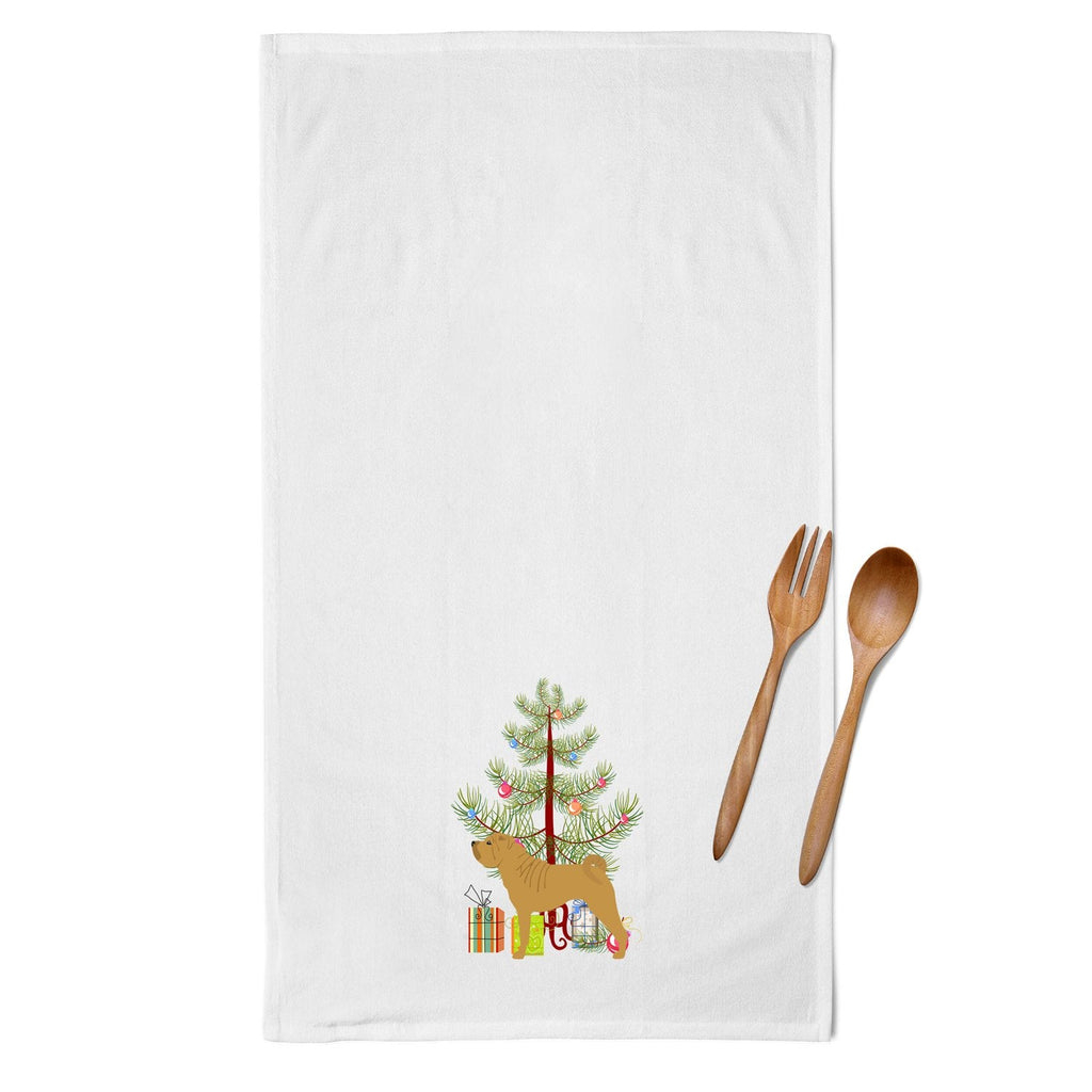 Shar Pei Merry Christmas Tree Kitchen Towel Set of 2 White Dish Towels Decorative Bathroom Hand towel for Hand, Face, Hair, Yoga, Tea, Dishcloth, 19 X 28", White