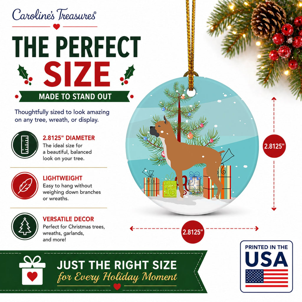 Boxer Merry Christmas Tree Ceramic Ornament Christmas Tree Hanging Decorations for Home Christmas Holiday, Party, Gift, 3 in, Multicolor