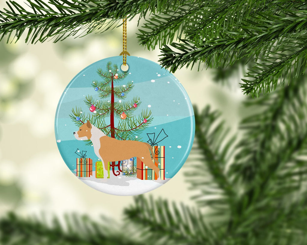 Staffordshire Bull Terrier Merry Christmas Tree Ceramic Ornament Christmas Tree Hanging Decorations for Home Christmas Holiday, Party, Gift, 3 in, Multicolor