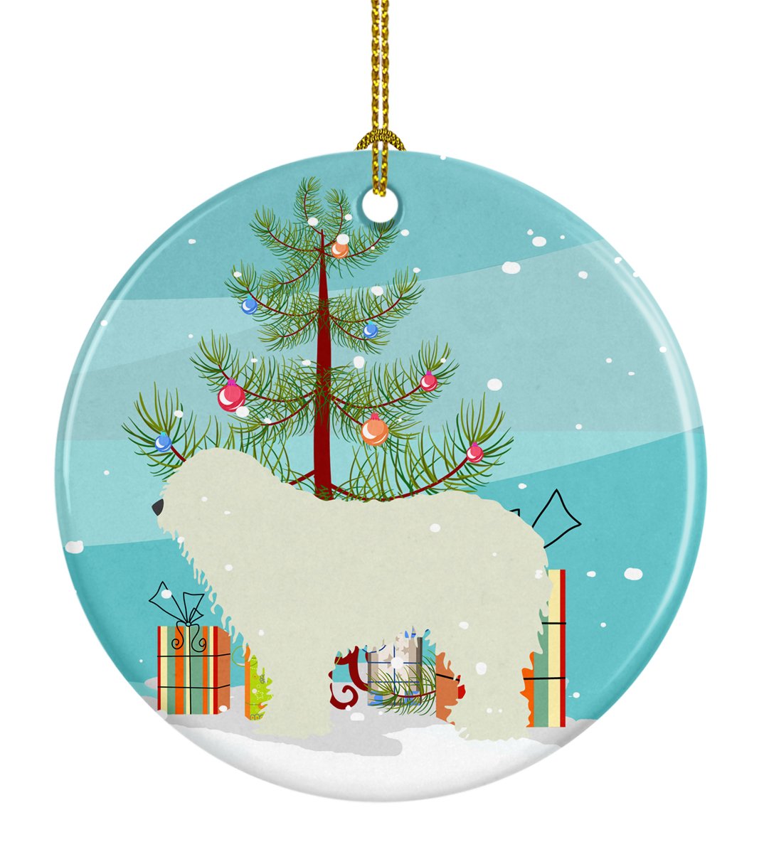Komondor Merry Christmas Tree Ceramic Ornament Christmas Tree Hanging Decorations for Home Christmas Holiday, Party, Gift, 3 in, Multicolor