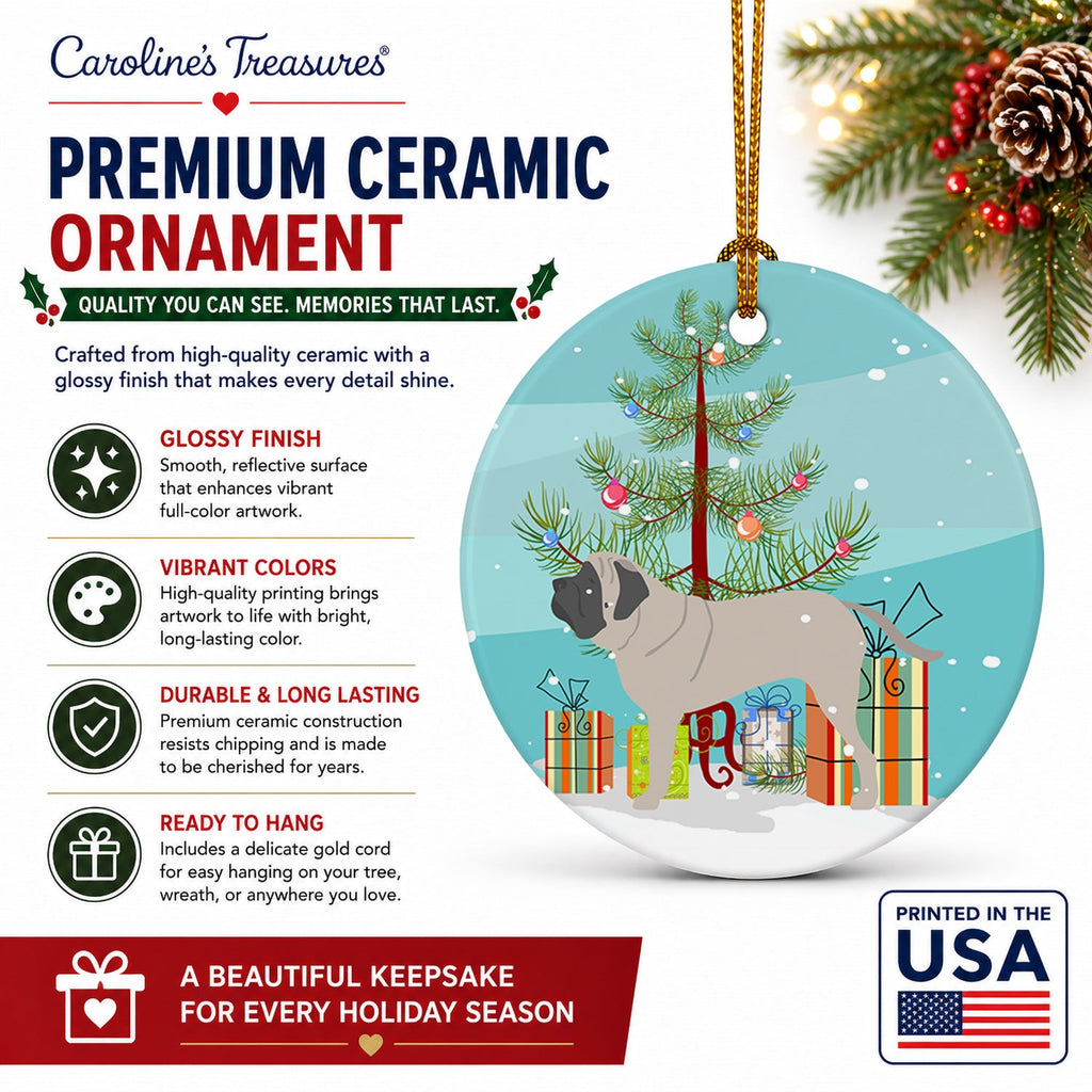 English Mastiff Merry Christmas Tree Ceramic Ornament Christmas Tree Hanging Decorations for Home Christmas Holiday, Party, Gift, 3 in, Multicolor