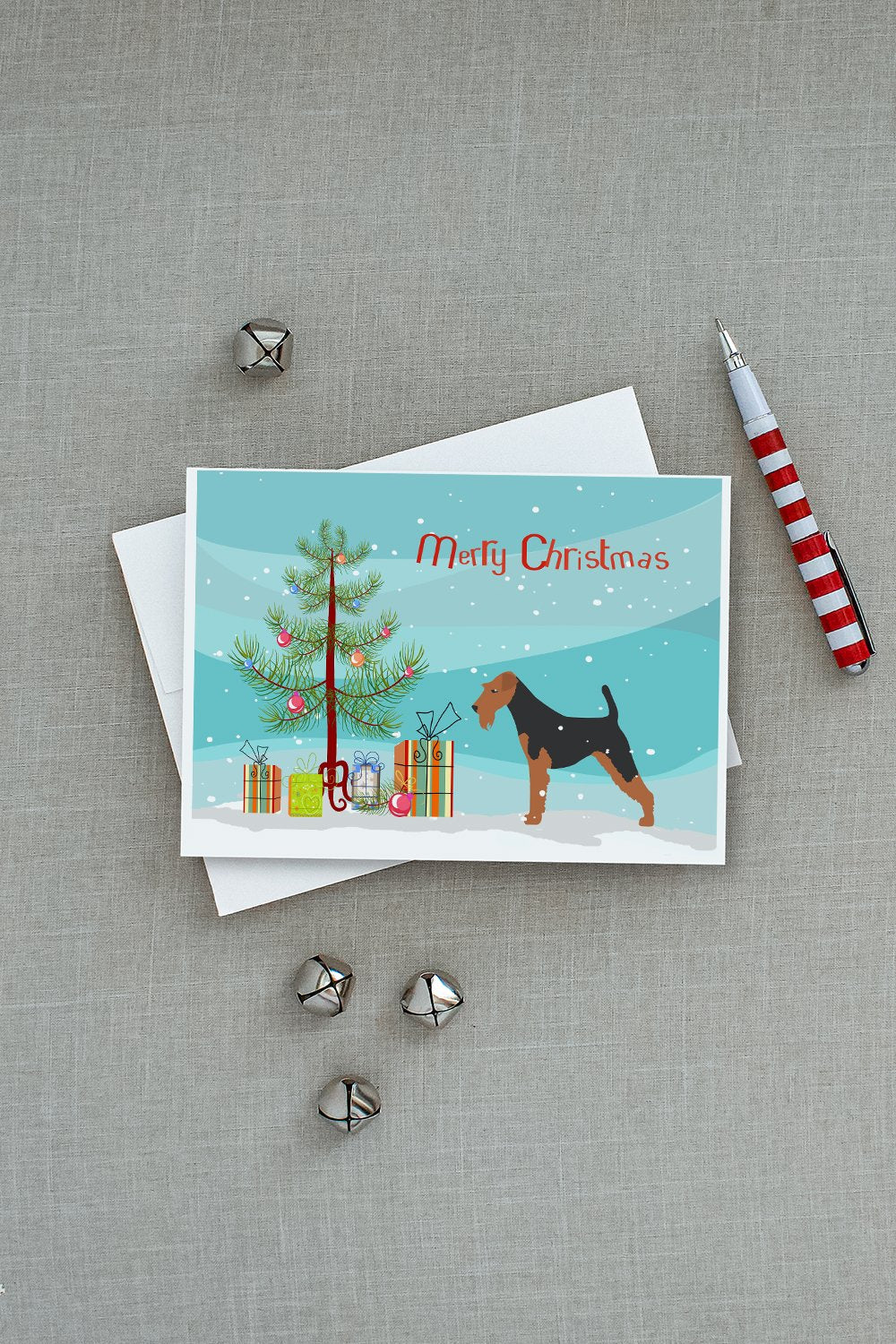 Airedale Terrier Merry Christmas Tree Greeting Cards Pack of 8 Blank Cards with Envelopes Whimsical A7 Size 5x7