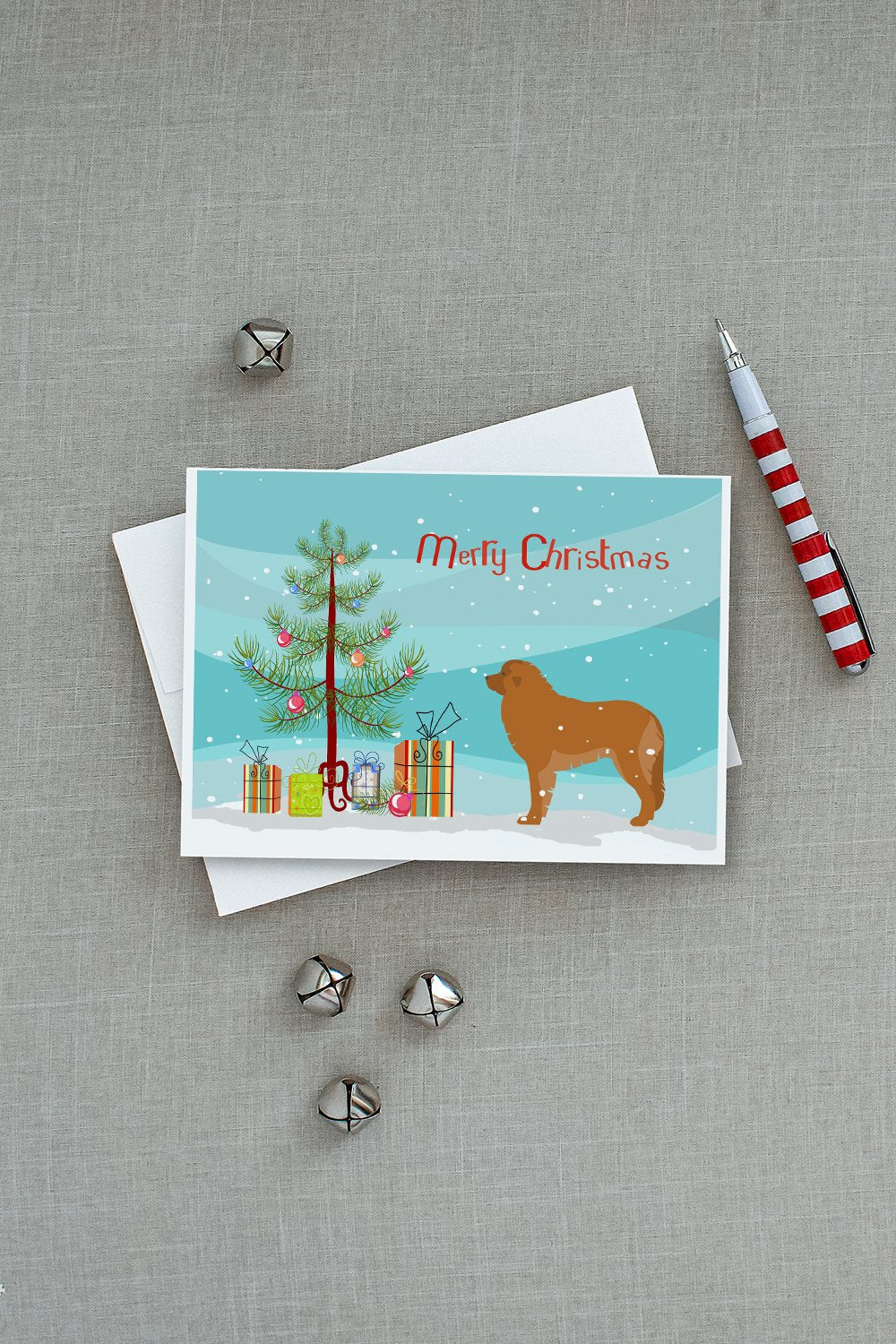 Leonberger Merry Christmas Tree Greeting Cards Pack of 8 Blank Cards with Envelopes Whimsical A7 Size 5x7