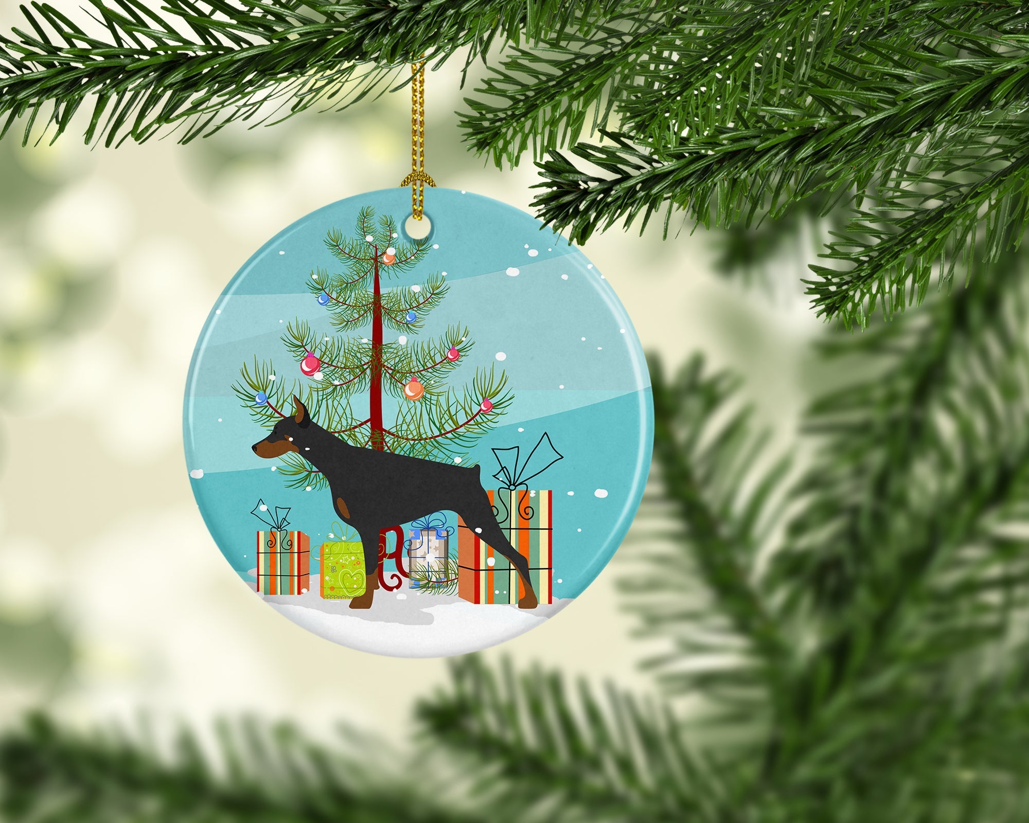 Doberman Pinscher Merry Christmas Tree Ceramic Ornament Christmas Tree Hanging Decorations for Home Christmas Holiday, Party, Gift, 3 in, Multicolor