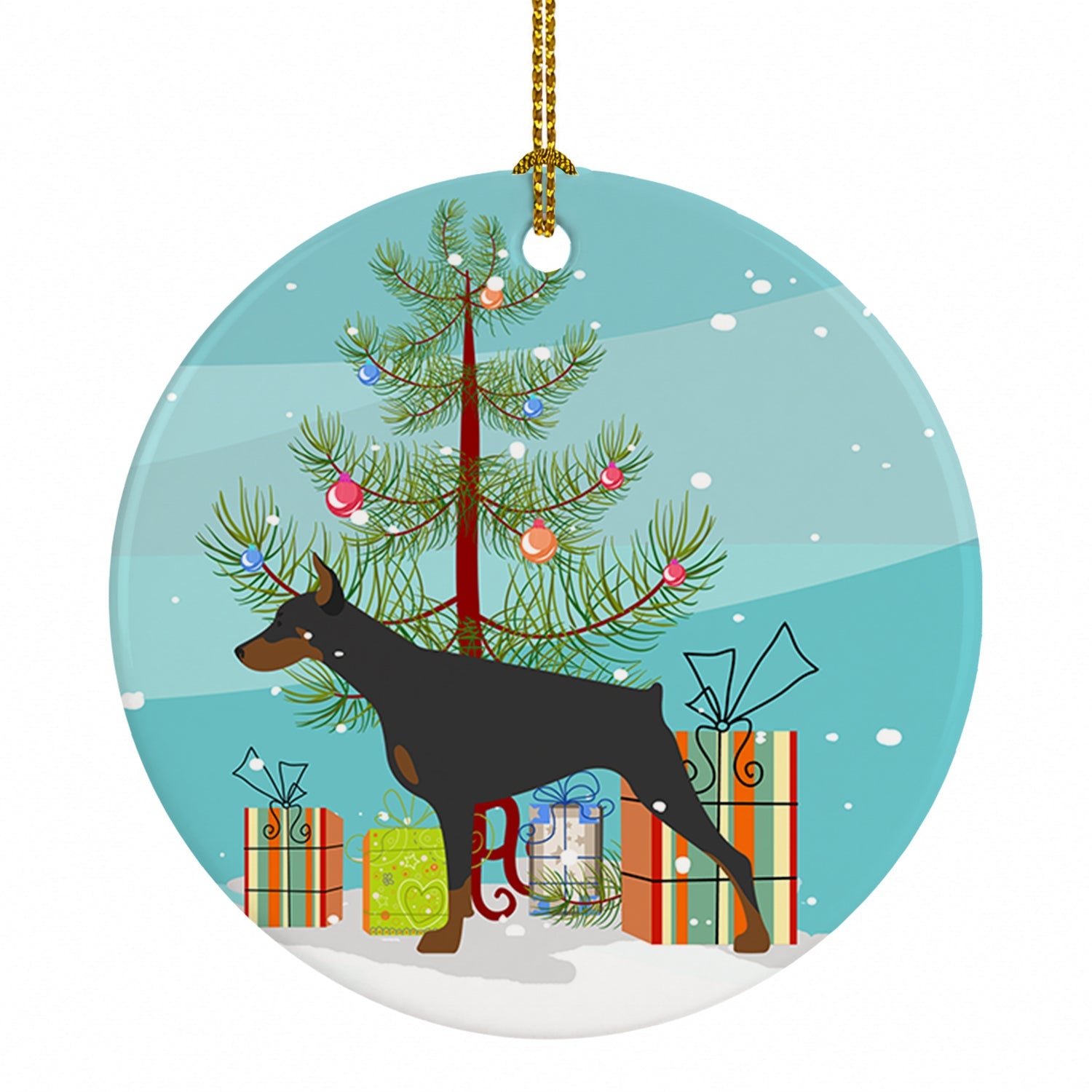 Doberman Pinscher Merry Christmas Tree Ceramic Ornament Christmas Tree Hanging Decorations for Home Christmas Holiday, Party, Gift, 3 in, Multicolor