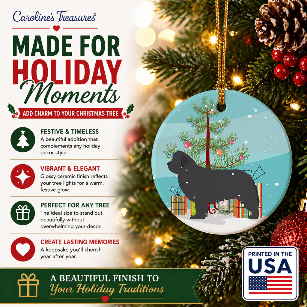 Newfoundland Merry Christmas Tree Ceramic Ornament Christmas Tree Hanging Decorations for Home Christmas Holiday, Party, Gift, 3 in, Multicolor