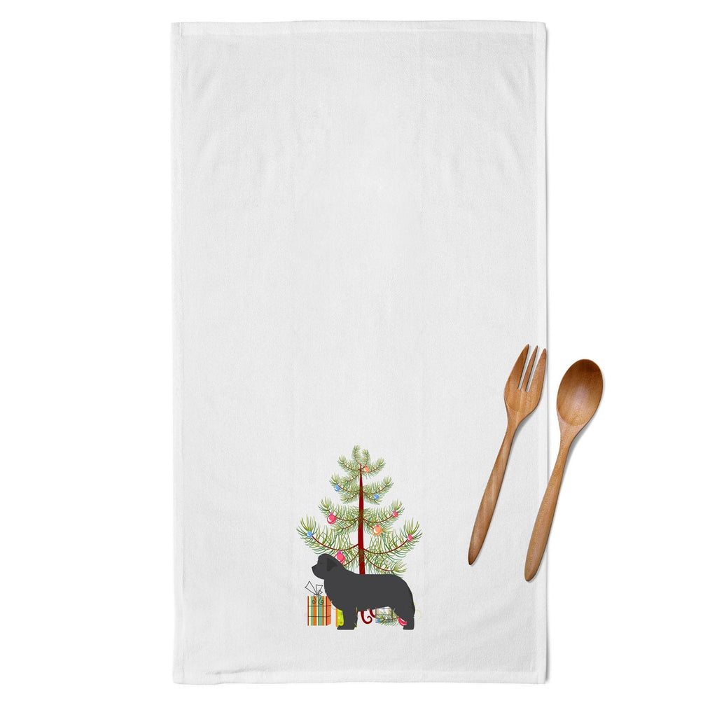 Newfoundland Merry Christmas Tree Kitchen Towel Set of 2 White Dish Towels Decorative Bathroom Hand towel for Hand, Face, Hair, Yoga, Tea, Dishcloth, 19 X 28", White