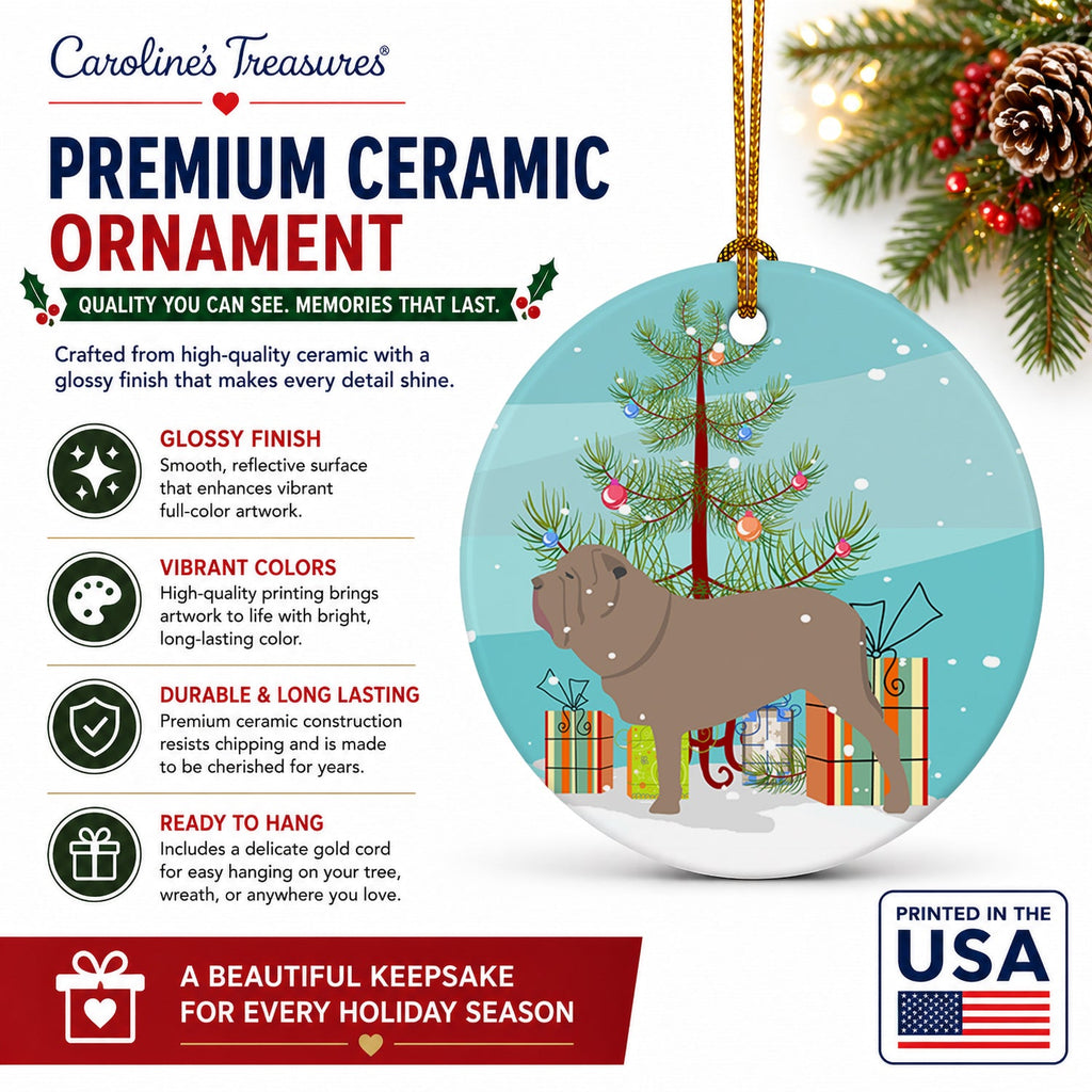 Neapolitan Mastiff Merry Christmas Tree Ceramic Ornament Christmas Tree Hanging Decorations for Home Christmas Holiday, Party, Gift, 3 in, Multicolor