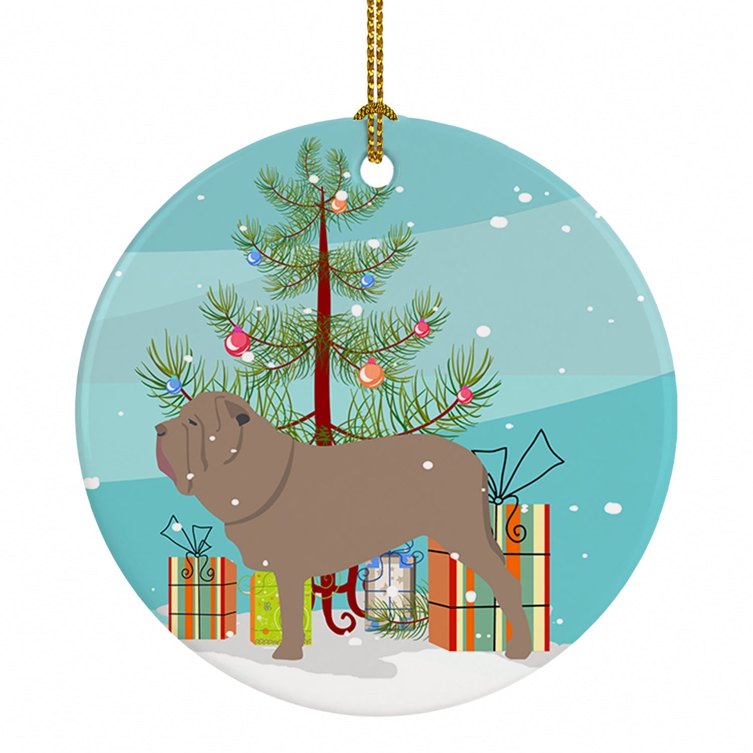 Neapolitan Mastiff Merry Christmas Tree Ceramic Ornament Christmas Tree Hanging Decorations for Home Christmas Holiday, Party, Gift, 3 in, Multicolor