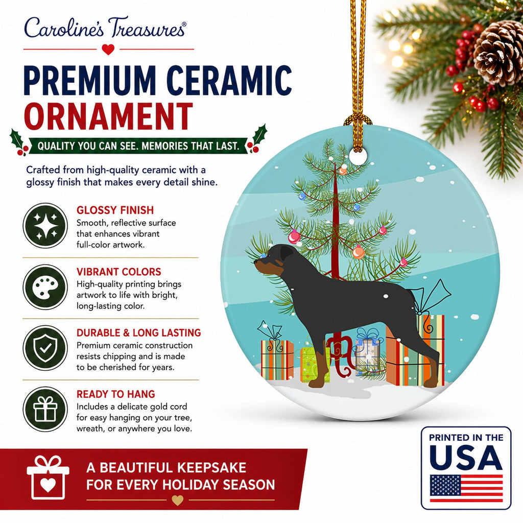 Rottweiler Merry Christmas Tree Ceramic Ornament Christmas Tree Hanging Decorations for Home Christmas Holiday, Party, Gift, 3 in, Multicolor