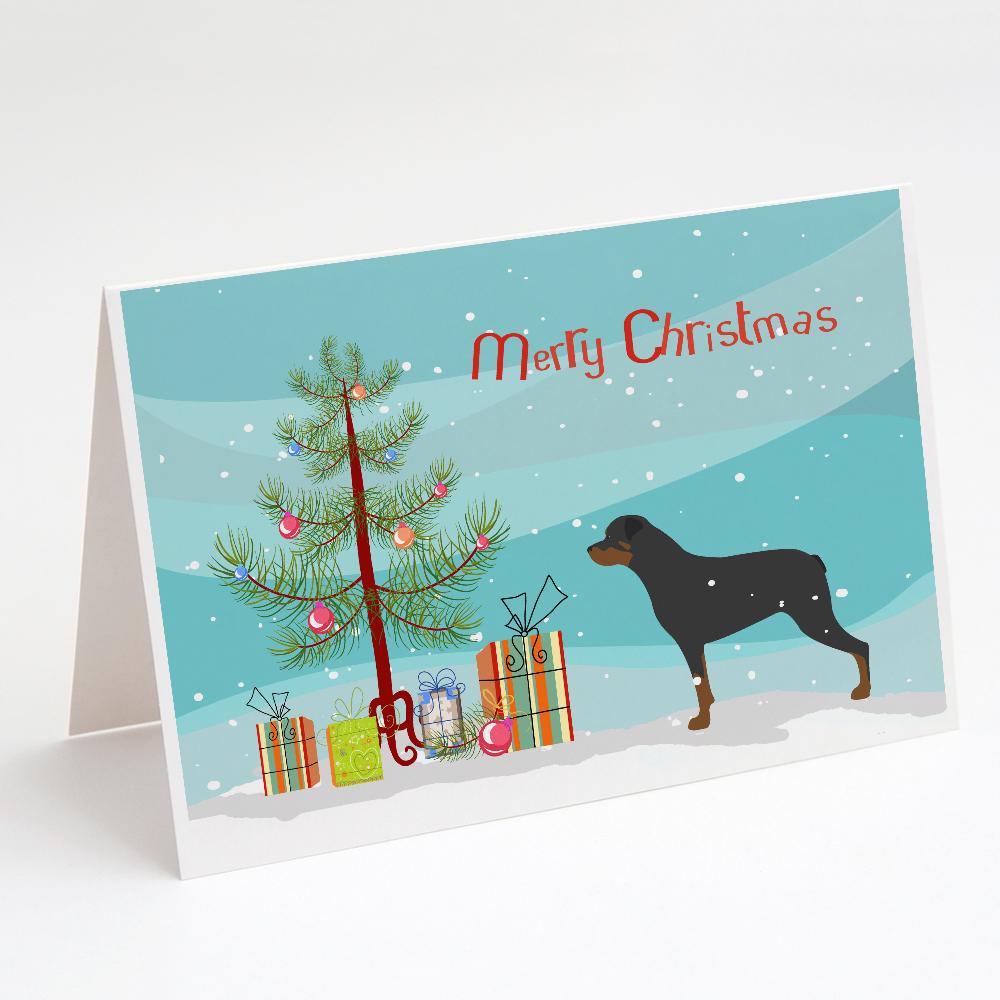 Rottweiler Merry Christmas Tree Greeting Cards Pack of 8 Blank Cards with Envelopes Whimsical A7 Size 5x7