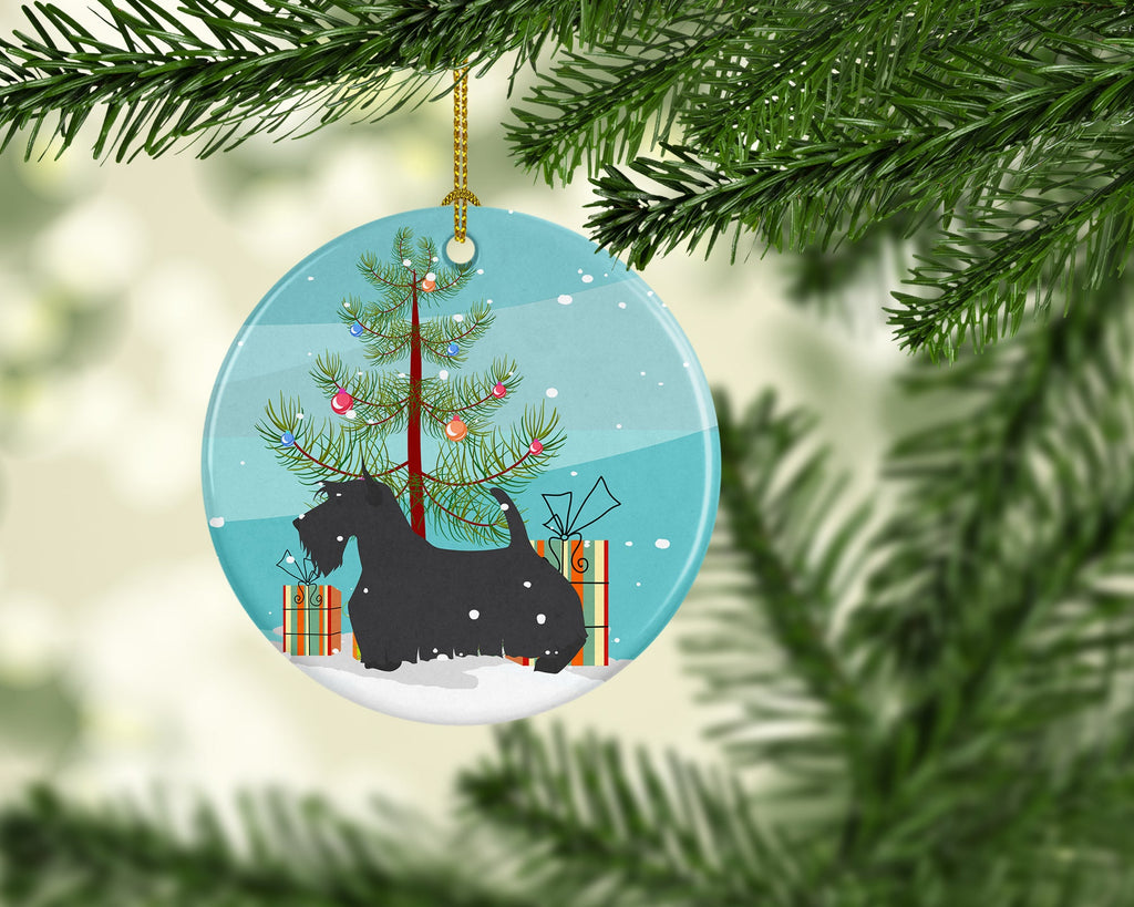 Scottish Terrier Merry Christmas Tree Ceramic Ornament Christmas Tree Hanging Decorations for Home Christmas Holiday, Party, Gift, 3 in, Multicolor