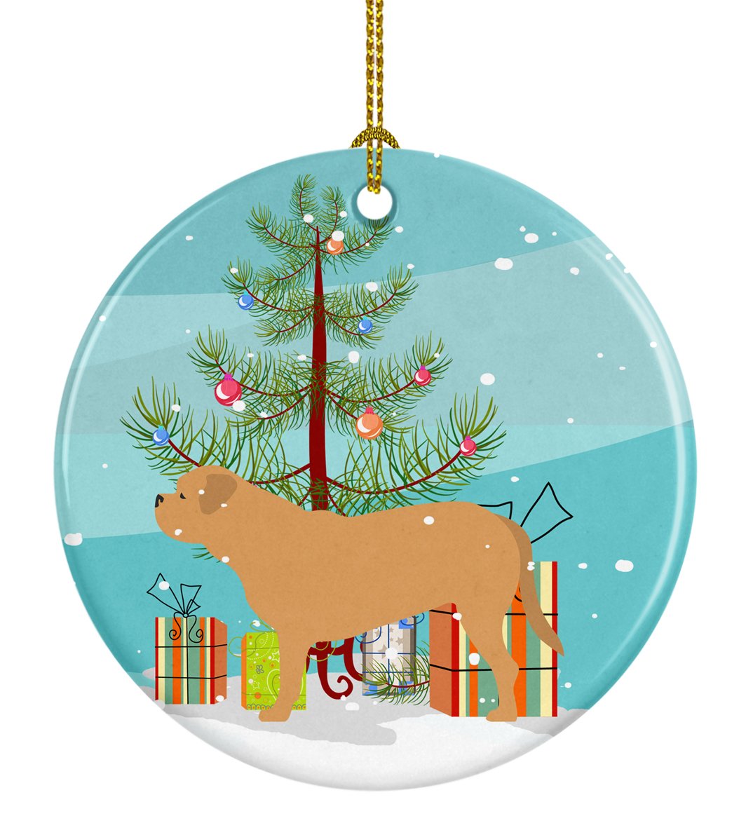 Dogue de Bordeaux Merry Christmas Tree Ceramic Ornament Christmas Tree Hanging Decorations for Home Christmas Holiday, Party, Gift, 3 in, Multicolor