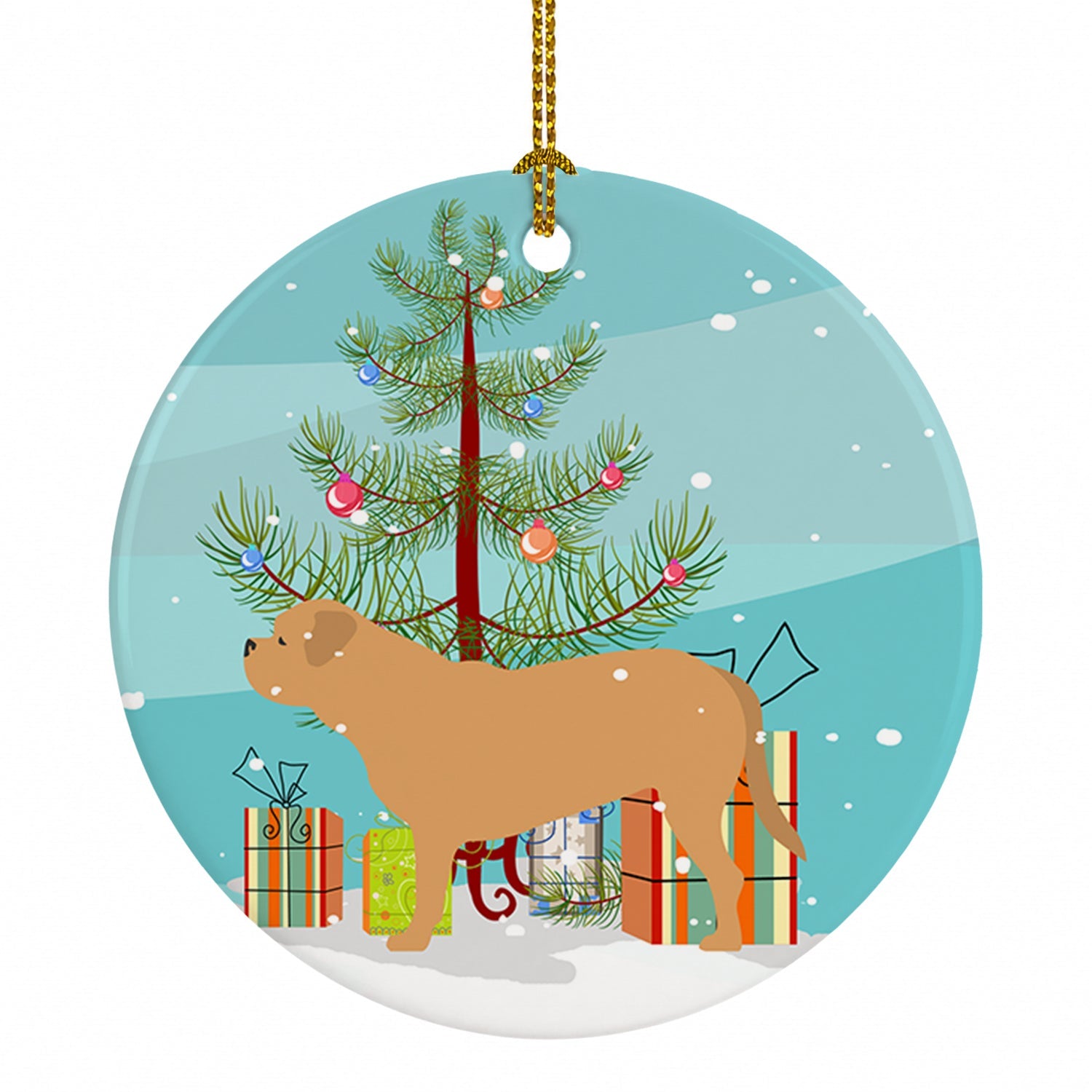 Dogue de Bordeaux Merry Christmas Tree Ceramic Ornament Christmas Tree Hanging Decorations for Home Christmas Holiday, Party, Gift, 3 in, Multicolor