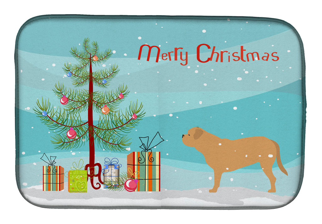 Dogue de Bordeaux Merry Christmas Tree Dish Drying Mat Absorbent Dish Drying Mat Pad for Kitchen Counter Dish Drainer Mat for Countertop, 14 x 21", Multicolor
