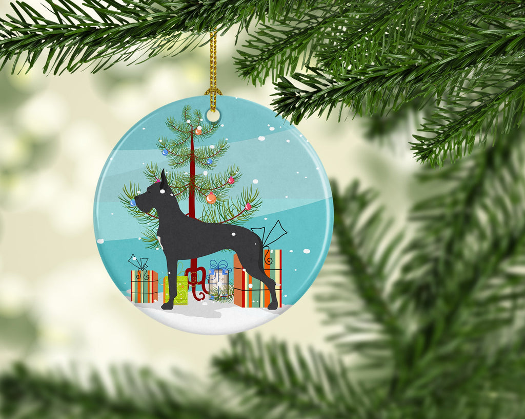 Great Dane Merry Christmas Tree Ceramic Ornament Christmas Tree Hanging Decorations for Home Christmas Holiday, Party, Gift, 3 in, Multicolor