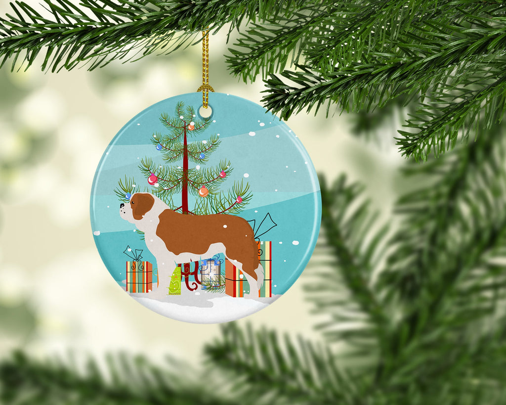 Saint Bernard Merry Christmas Tree Ceramic Ornament Christmas Tree Hanging Decorations for Home Christmas Holiday, Party, Gift, 3 in, Multicolor