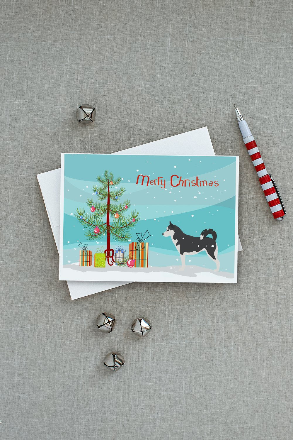 Siberian Husky Merry Christmas Tree Greeting Cards Pack of 8 Blank Cards with Envelopes Whimsical A7 Size 5x7