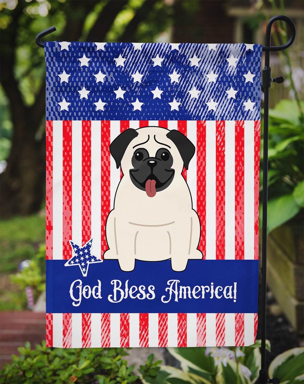 Patriotic USA Pug Cream Garden Flag Mailbox Decorative Yard Banner Outside Patio Artwork for Flower Beds, Garden Size, Multicolor