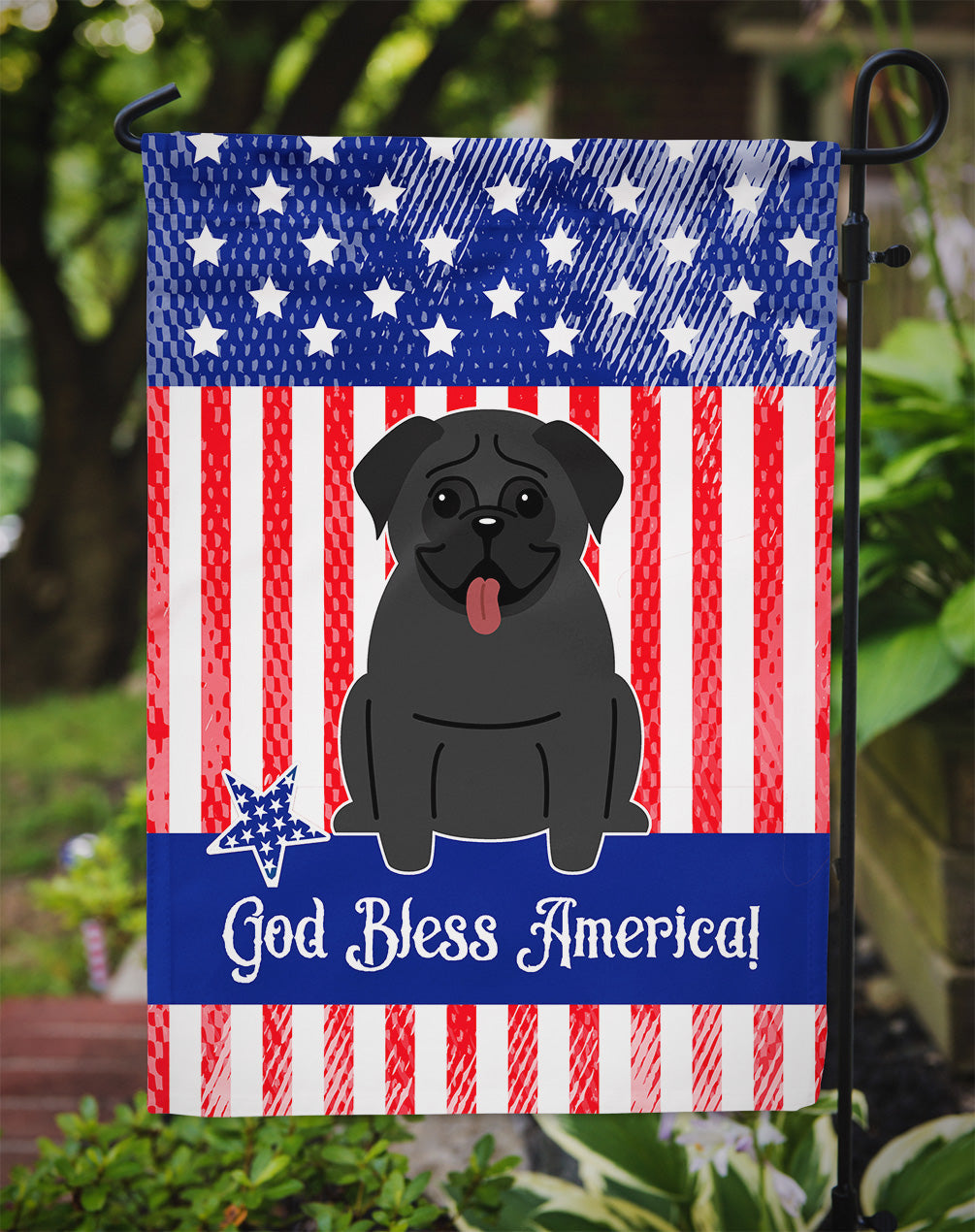 Patriotic USA Pug Black Garden Flag Mailbox Decorative Yard Banner Outside Patio Artwork for Flower Beds, Garden Size, Multicolor