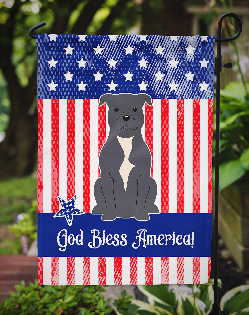 Patriotic USA Staffordshire Bull Terrier Blue Garden Flag Mailbox Decorative Yard Banner Outside Patio Artwork for Flower Beds, Garden Size, Multicolor