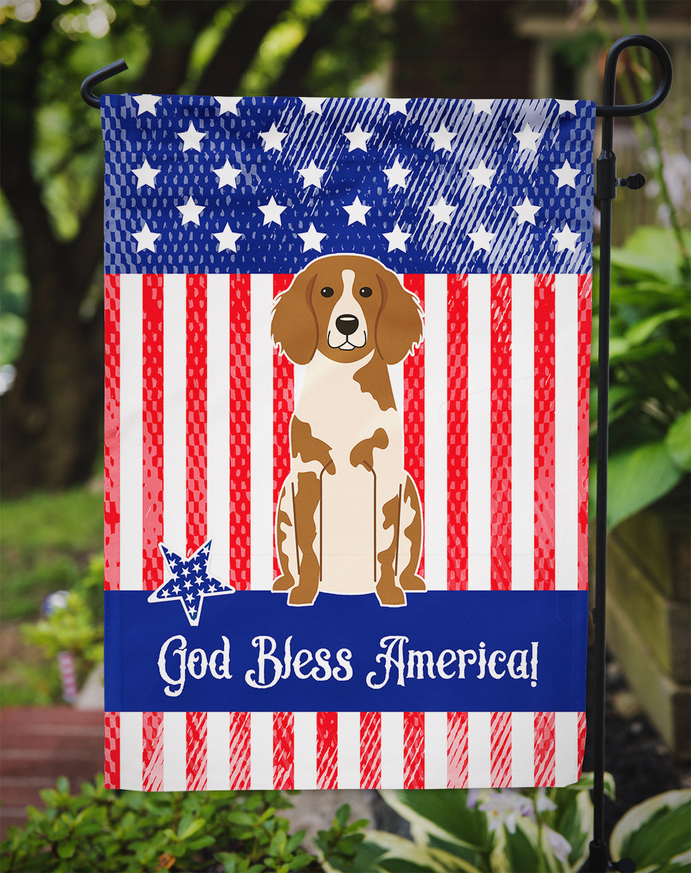 Patriotic USA Brittany Spaniel Garden Flag Mailbox Decorative Yard Banner Outside Patio Artwork for Flower Beds, Garden Size, Multicolor