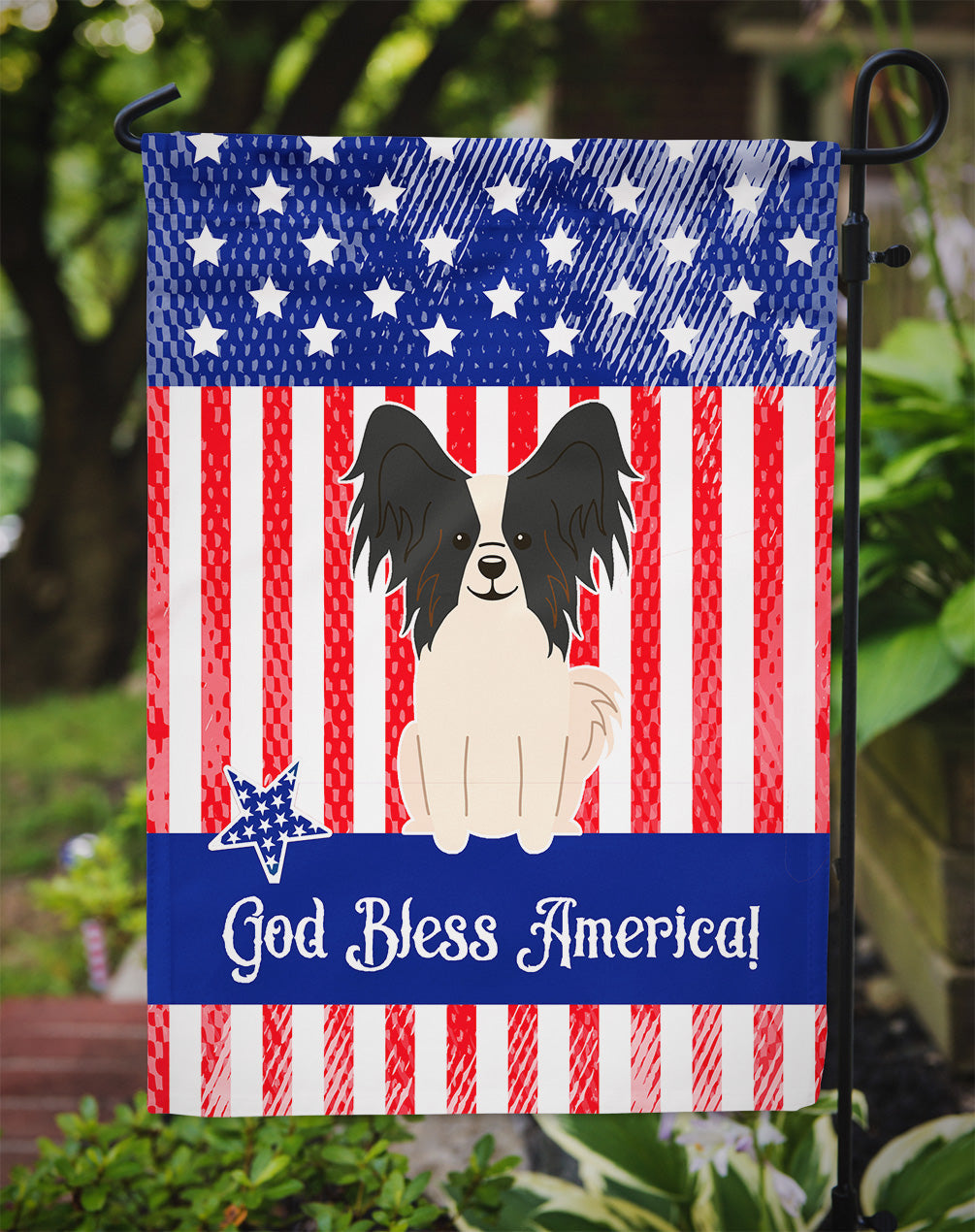 Patriotic USA Papillon Black White Garden Flag Mailbox Decorative Yard Banner Outside Patio Artwork for Flower Beds, Garden Size, Multicolor