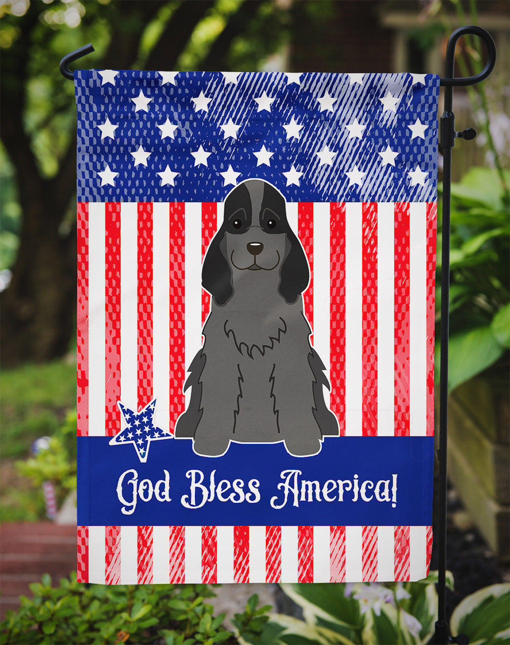 Patriotic USA Cocker Spaniel Black Garden Flag Mailbox Decorative Yard Banner Outside Patio Artwork for Flower Beds, Garden Size, Multicolor
