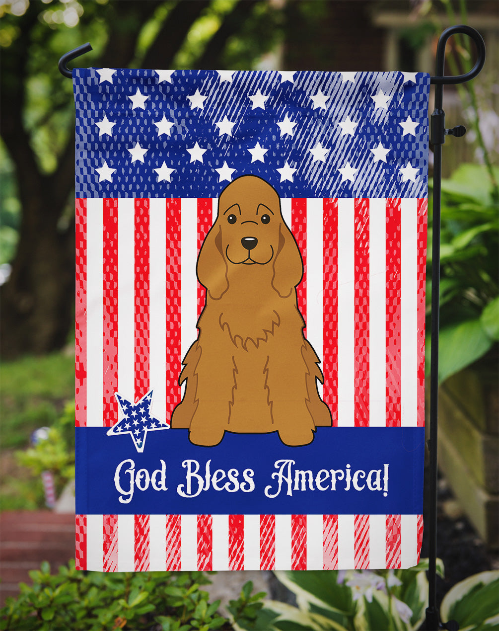 Patriotic USA Cocker Spaniel Red Garden Flag Mailbox Decorative Yard Banner Outside Patio Artwork for Flower Beds, Garden Size, Multicolor