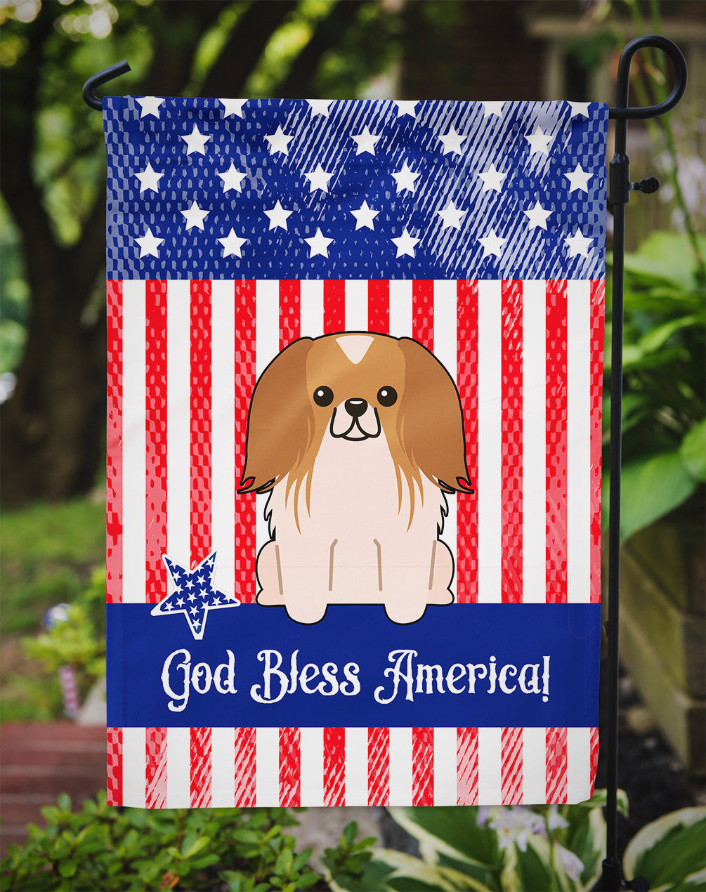 Patriotic USA Pekingese Red White Garden Flag Mailbox Decorative Yard Banner Outside Patio Artwork for Flower Beds, Garden Size, Multicolor