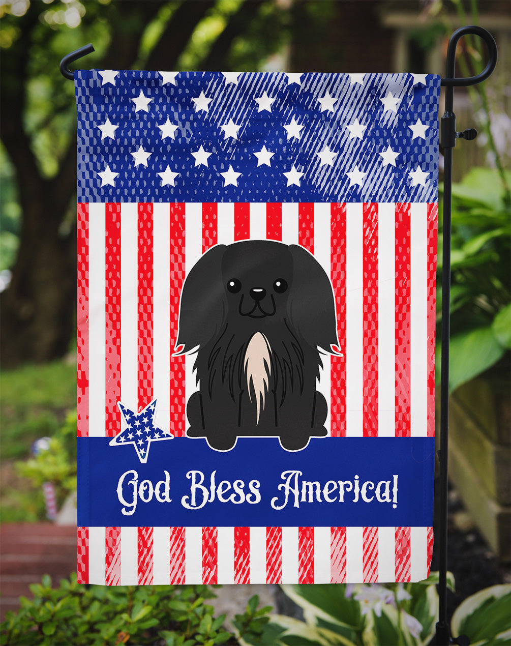 Patriotic USA Pekingese Black Garden Flag Mailbox Decorative Yard Banner Outside Patio Artwork for Flower Beds, Garden Size, Multicolor