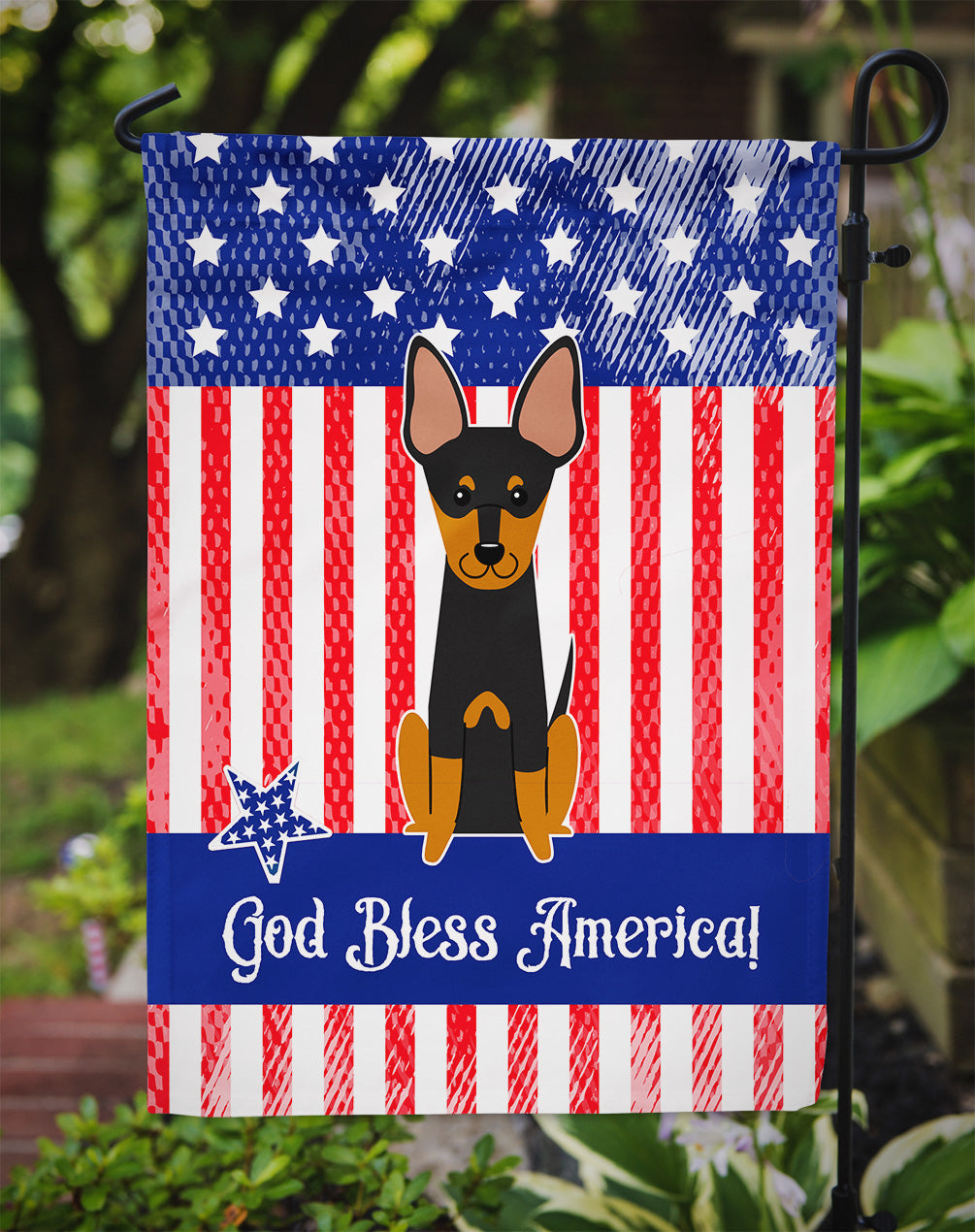 Patriotic USA English Toy Terrier Garden Flag Mailbox Decorative Yard Banner Outside Patio Artwork for Flower Beds, Garden Size, Multicolor