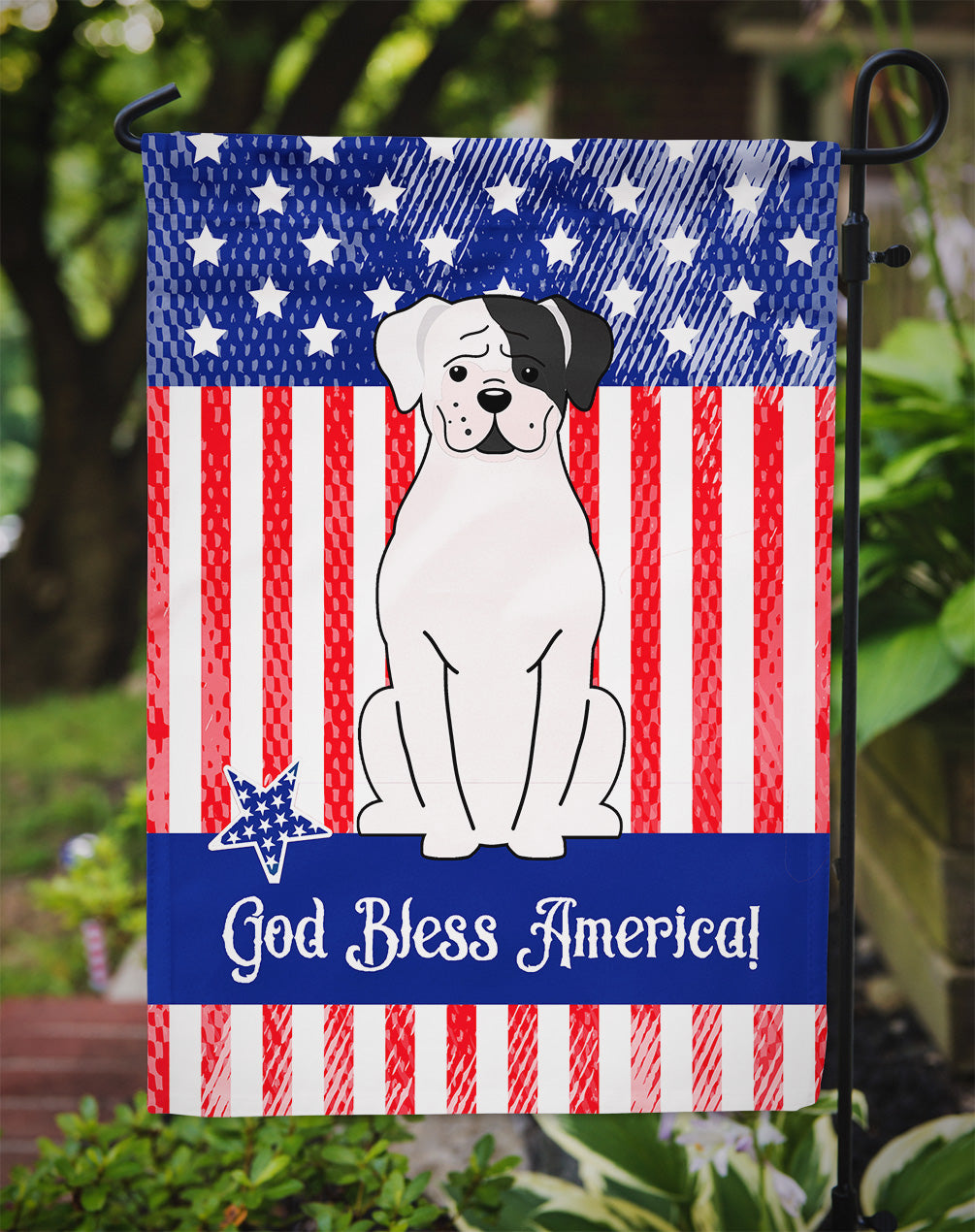 Patriotic USA White Boxer Cooper Garden Flag Mailbox Decorative Yard Banner Outside Patio Artwork for Flower Beds, Garden Size, Multicolor