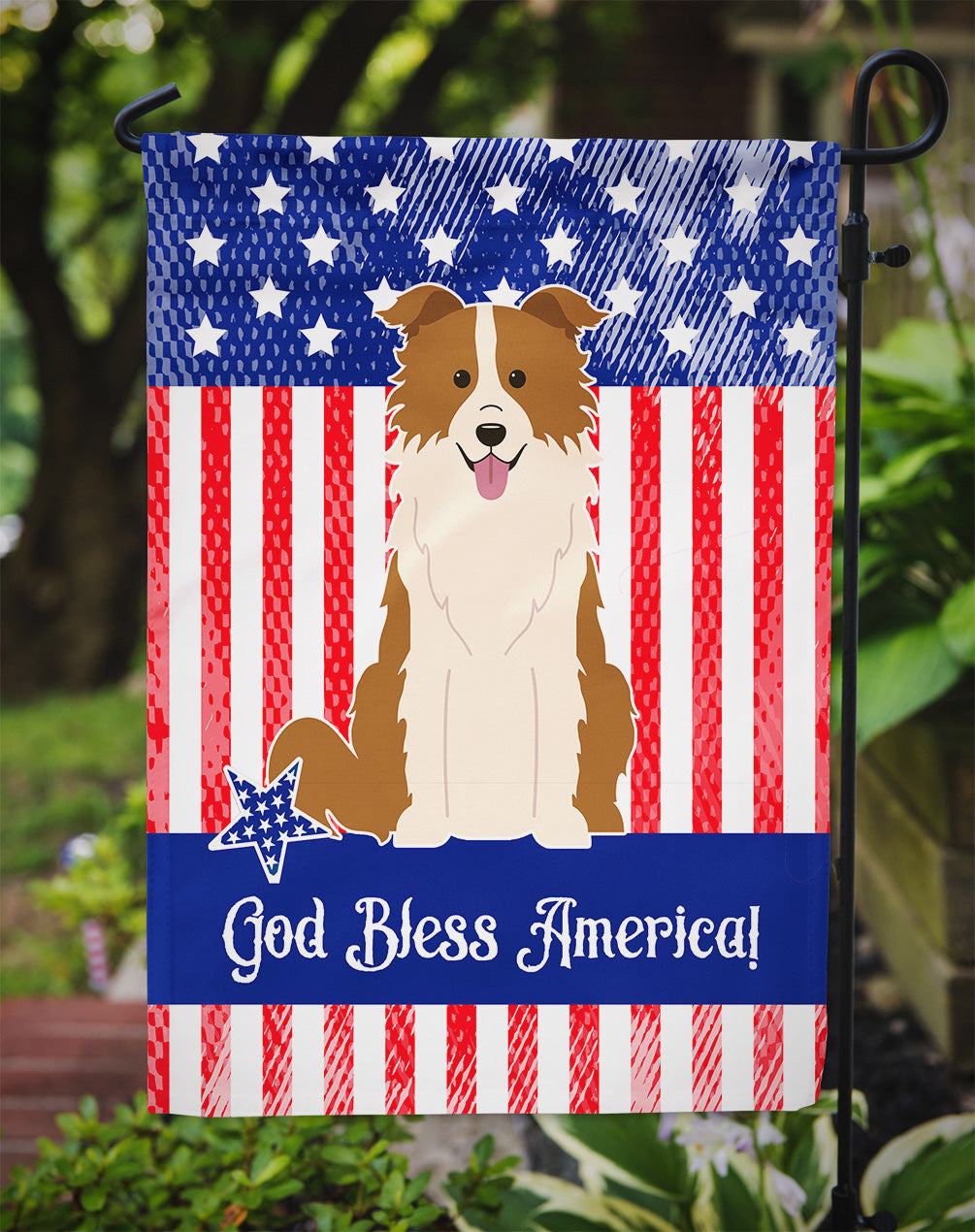 Patriotic USA Border Collie Red White Garden Flag Mailbox Decorative Yard Banner Outside Patio Artwork for Flower Beds, Garden Size, Multicolor