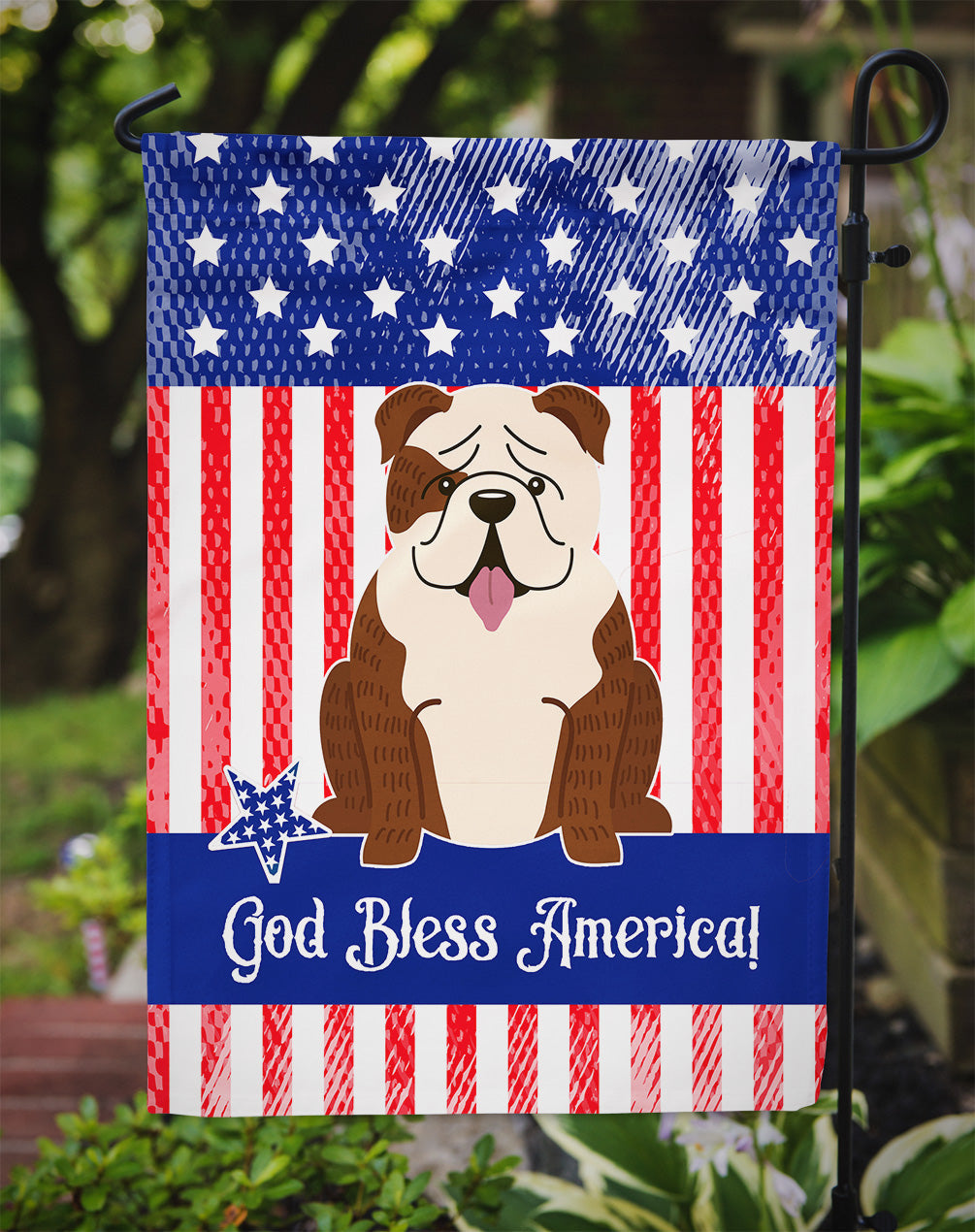 Patriotic USA English Bulldog Brindle White Garden Flag Mailbox Decorative Yard Banner Outside Patio Artwork for Flower Beds, Garden Size, Multicolor