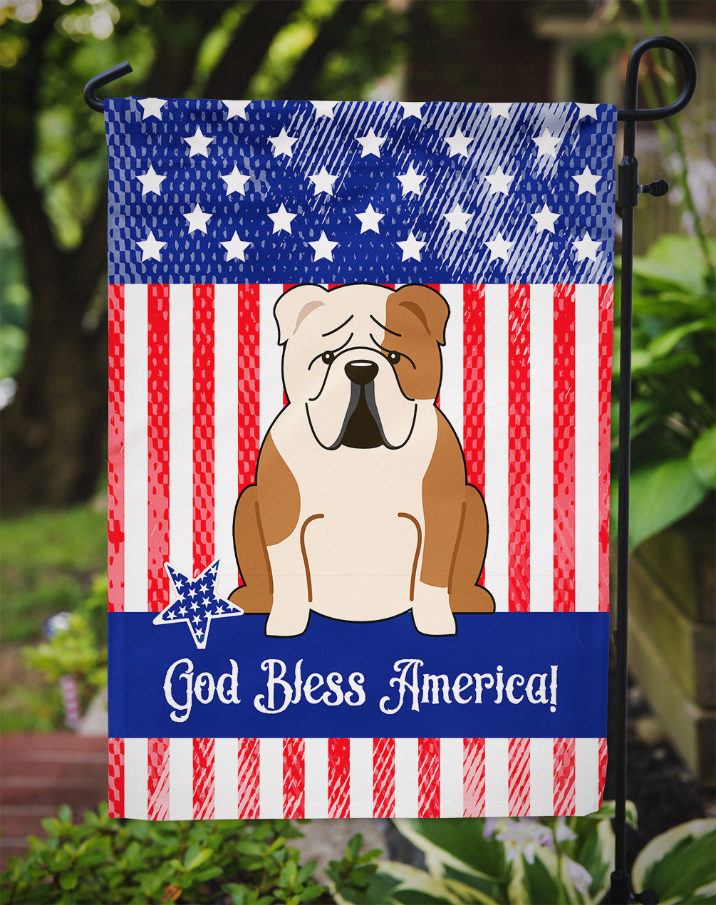 Patriotic USA English Bulldog Fawn White Garden Flag Mailbox Decorative Yard Banner Outside Patio Artwork for Flower Beds, Garden Size, Multicolor